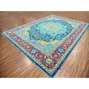 10'3"x14' Imperial Blue, Colorful Serapi Heriz Design, Hand Knotted, 100% Wool, Thick and Plush, Oriental Rug FWR479736