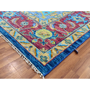 10'3"x14' Imperial Blue, Colorful Serapi Heriz Design, Hand Knotted, 100% Wool, Thick and Plush, Oriental Rug FWR479736