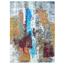 Load image into Gallery viewer, 9&#39;10&quot;x13&#39;8&quot; Misty Gray, Colorful Modern Abstract Design, 100% Wool, Hand Knotted, Soft to the Touch, Oriental Rug FWR479766