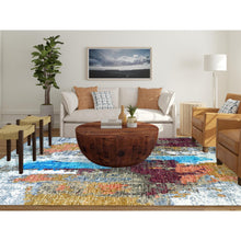 Load image into Gallery viewer, 9&#39;10&quot;x13&#39;8&quot; Misty Gray, Colorful Modern Abstract Design, 100% Wool, Hand Knotted, Soft to the Touch, Oriental Rug FWR479766