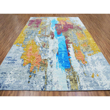 Load image into Gallery viewer, 9&#39;10&quot;x13&#39;8&quot; Misty Gray, Colorful Modern Abstract Design, 100% Wool, Hand Knotted, Soft to the Touch, Oriental Rug FWR479766