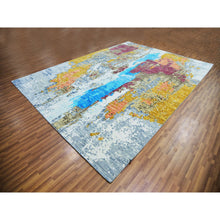 Load image into Gallery viewer, 9&#39;10&quot;x13&#39;8&quot; Misty Gray, Colorful Modern Abstract Design, 100% Wool, Hand Knotted, Soft to the Touch, Oriental Rug FWR479766