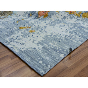 9'10"x13'8" Misty Gray, Colorful Modern Abstract Design, 100% Wool, Hand Knotted, Soft to the Touch, Oriental Rug FWR479766