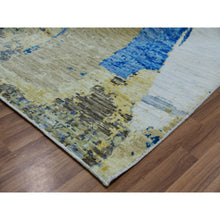 Load image into Gallery viewer, 10&#39;2&quot;x13&#39;8&quot; Powder White, Modern Abstract Design, Hand Knotted, 100% Wool, Lush Pile, Oriental Rug FWR479772