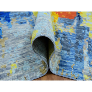 10'x13'9" Cloud Gray, Colorful Modern Abstract Design, Hand Knotted, Natural Wool, Thick and Plush, Oriental Rug FWR479778