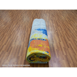 10'x13'9" Cloud Gray, Colorful Modern Abstract Design, Hand Knotted, Natural Wool, Thick and Plush, Oriental Rug FWR479778