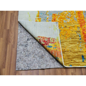 10'3"x14' Daisy Ivory with Earth Tone Colors, Modern Abstract Design, 100% Wool, Hand Knotted, Lush Pile, Oriental Rug FWR479784