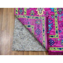 Load image into Gallery viewer, 2&#39;7&quot;x11&#39;10&quot; Hot Pink, Hand Knotted, Oushak Weave and Design with Colorful Leaf Pattern, Pure Wool, Lush Pile, Runner, Oriental Rug FWR479802