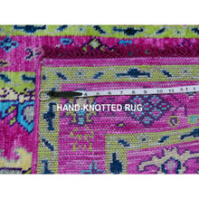 Load image into Gallery viewer, 2&#39;7&quot;x11&#39;10&quot; Hot Pink, Hand Knotted, Oushak Weave and Design with Colorful Leaf Pattern, Pure Wool, Lush Pile, Runner, Oriental Rug FWR479802