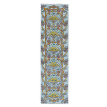 Load image into Gallery viewer, 2&#39;8&quot;x9&#39;5&quot; Blueish Gray, William Morris Inspired Arts and Crafts Design, Natural Wool, Hand Knotted, Thick and Plush, Runner, Oriental Rug FWR479808