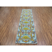 Load image into Gallery viewer, 2&#39;8&quot;x9&#39;5&quot; Blueish Gray, William Morris Inspired Arts and Crafts Design, Natural Wool, Hand Knotted, Thick and Plush, Runner, Oriental Rug FWR479808