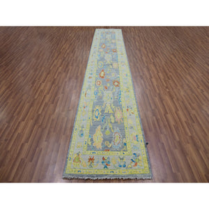 2'10"x15'7" Pewter Gray, Oushak Weave and Design with Colorful Leaf Pattern, 100% Wool, Hand Knotted, Plush and Lush, XL Runner, Oriental Rug FWR479826