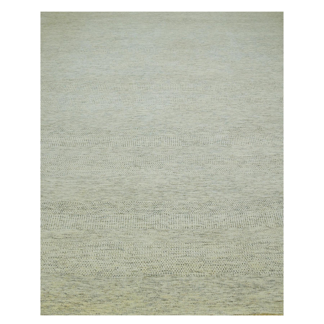 12'x15' Dove White, Hand Knotted 100% Wool, Tone on Tone, Modern Grass Design, Organic Sustainable Textile, Oversized Oriental Rug FWR479838