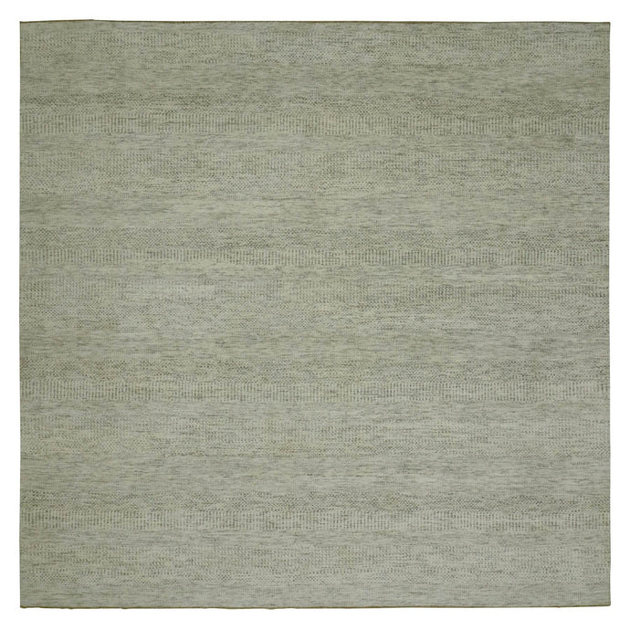 10'x10' Snowbound White, Soft and Shiny Wool, Organic Sustainable Textile, Modern Grass Design, Tone on Tone, Hand Knotted Borderless Square Oriental Rug FWR479868