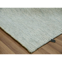 Load image into Gallery viewer, 10&#39;x10&#39; Snowbound White, Soft and Shiny Wool, Organic Sustainable Textile, Modern Grass Design, Tone on Tone, Hand Knotted Borderless Square Oriental Rug FWR479868