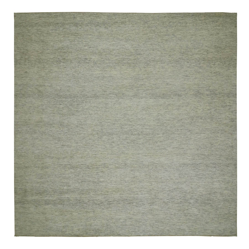 12'x12' High Reflective White, 100% Wool, Hand Knotted Borderless, Organic Sustainable Textile, Modern Square Grass Design, Tone on Tone, Oriental Rug FWR479874