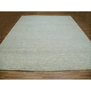 12'x12' High Reflective White, 100% Wool, Hand Knotted Borderless, Organic Sustainable Textile, Modern Square Grass Design, Tone on Tone, Oriental Rug FWR479874