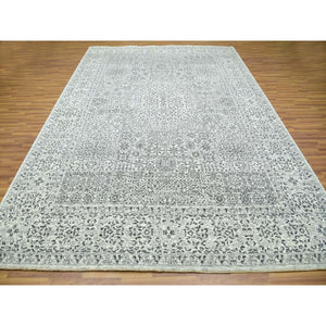 9'x12'2" Diamond White, Mamluk Dynasty Pattern, Tone on Tone, Undyed Vibrant Wool, Hand Knotted, Oriental Rug FWR479922