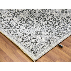 9'x12'2" Diamond White, Mamluk Dynasty Pattern, Tone on Tone, Undyed Vibrant Wool, Hand Knotted, Oriental Rug FWR479922