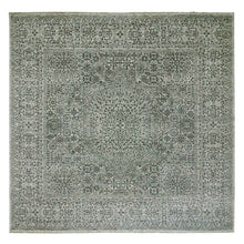 Load image into Gallery viewer, 10&#39;x10&#39; Duck White and Rusty Gray, Hand Knotted Undyed Mamluk Dynasty Pattern, Tone on Tone, Shiny Wool, Oriental Square Rug FWR479928