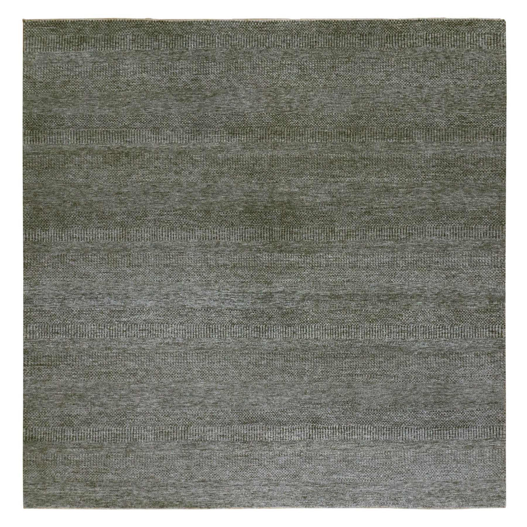 10'x10' Grandma Gray, Undyed Modern Grass Design, Tone on Tone, Hand Knotted, 100% Wool, Bohemian Square Oriental Rug FWR479940