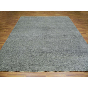 10'x10' Grandma Gray, Undyed Modern Grass Design, Tone on Tone, Hand Knotted, 100% Wool, Bohemian Square Oriental Rug FWR479940