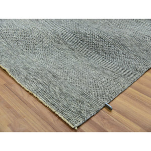 10'x10' Grandma Gray, Undyed Modern Grass Design, Tone on Tone, Hand Knotted, 100% Wool, Bohemian Square Oriental Rug FWR479940