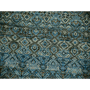 10'x10' Dodger Blue, Kohinoor Herat Plush Vibrant Wool, Hand Knotted, All Over Small Geometric Repetitive Diamond Shaped Motifs, Square Oriental Rug FWR479952