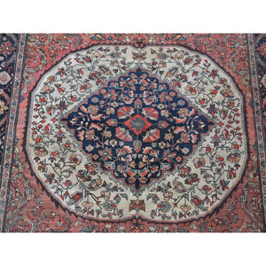 4'1"x6'4" Brick Red, Antique Persian Fereghan Sarouk Hand Knotted Pure Wool, Even Wear, Good Condition, Oriental Rug FWR483612