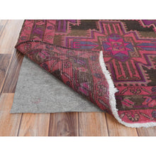 Load image into Gallery viewer, 3&#39;5&quot;x9&#39;5&quot; Hot Pink and Purple, Hand Knotted Vintage Persian Hamadan, Sheared Low Distressed Look Worn Wool, Wide Runner Oriental Rug FWR486378