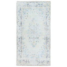 Load image into Gallery viewer, 2&#39;4&quot;x4&#39;6&quot; Ivory, Worn Wool Hand Knotted, Old Persian Kerman Shabby Chic Cropped Thin Distressed Look, Oriental Rug FWR491850