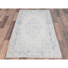 Load image into Gallery viewer, 2&#39;4&quot;x4&#39;6&quot; Ivory, Worn Wool Hand Knotted, Old Persian Kerman Shabby Chic Cropped Thin Distressed Look, Oriental Rug FWR491850