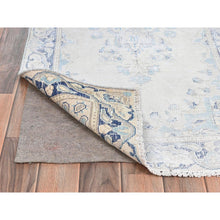 Load image into Gallery viewer, 2&#39;4&quot;x4&#39;6&quot; Ivory, Worn Wool Hand Knotted, Old Persian Kerman Shabby Chic Cropped Thin Distressed Look, Oriental Rug FWR491850