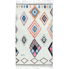 Load image into Gallery viewer, 4&#39;x6&#39;4&quot; Ivory, Moroccan Berber Influence with Geometric Medallions , Natural Dyes, Extra Soft Wool, Hand Knotted, Oriental Rug FWR497862