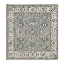 Load image into Gallery viewer, 8&#39;x8&#39; Gray and Ivory, Karajeh Design with Geometric Medallion, Natural Wool, Square Oriental Rug FWR505230