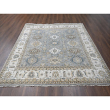 Load image into Gallery viewer, 8&#39;x8&#39; Gray and Ivory, Karajeh Design with Geometric Medallion, Natural Wool, Square Oriental Rug FWR505230