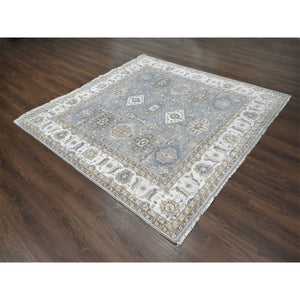 8'x8' Gray and Ivory, Karajeh Design with Geometric Medallion, Natural Wool, Square Oriental Rug FWR505230