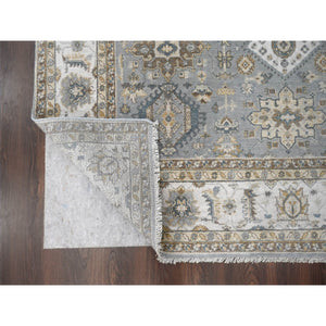 8'x8' Gray and Ivory, Karajeh Design with Geometric Medallion, Natural Wool, Square Oriental Rug FWR505230