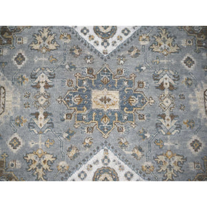 8'x8' Gray and Ivory, Karajeh Design with Geometric Medallion, Natural Wool, Square Oriental Rug FWR505230