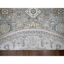 Load image into Gallery viewer, 9&#39;x9&#39; Blue Gray and Pearl White, Hand Knotted, Extra Soft Wool, Round, Karajeh Design with Geometric Medallion, Natural Dyes, Oriental Rug FWR506490