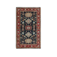 Load image into Gallery viewer, 3&#39;x5&#39; Denim Black, Karajeh Design with All Over Pattern, Vegetable Dyes, Soft Pile, Natural Wool, Hand Knotted, Oriental Rug FWR508266