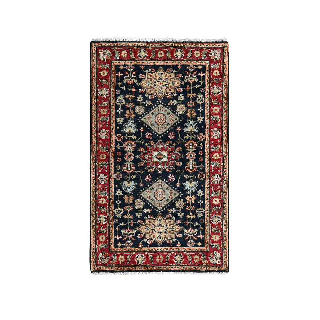 3'x5' Denim Black, Karajeh Design with All Over Pattern, Vegetable Dyes, Soft Pile, Natural Wool, Hand Knotted, Oriental Rug FWR508266