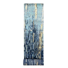 Load image into Gallery viewer, 2&#39;6&quot;x17&#39;9&quot; Prussian Blue, Denser Weave, Wool and Silk, Mosaic Design with Mix of Gold, Hand Knotted Persian Knot, XL Runner Oriental Rug FWR508344