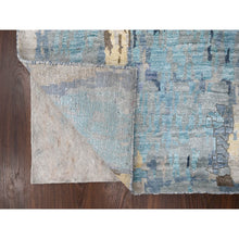 Load image into Gallery viewer, 2&#39;6&quot;x17&#39;9&quot; Prussian Blue, Denser Weave, Wool and Silk, Mosaic Design with Mix of Gold, Hand Knotted Persian Knot, XL Runner Oriental Rug FWR508344