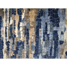 Load image into Gallery viewer, 2&#39;6&quot;x17&#39;9&quot; Prussian Blue, Denser Weave, Wool and Silk, Mosaic Design with Mix of Gold, Hand Knotted Persian Knot, XL Runner Oriental Rug FWR508344