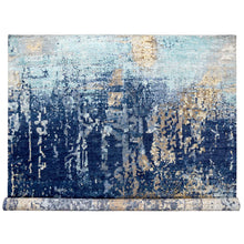 Load image into Gallery viewer, 12&#39;x12&#39; Brewers Blue, Modern Wool and Silk Mosaic Design with Mix of Gold, Hand Knotted Persian Knot, Denser Weave, Oriental Square Rug FWR508362