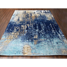 Load image into Gallery viewer, 12&#39;x12&#39; Brewers Blue, Modern Wool and Silk Mosaic Design with Mix of Gold, Hand Knotted Persian Knot, Denser Weave, Oriental Square Rug FWR508362