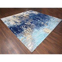 Load image into Gallery viewer, 12&#39;x12&#39; Brewers Blue, Modern Wool and Silk Mosaic Design with Mix of Gold, Hand Knotted Persian Knot, Denser Weave, Oriental Square Rug FWR508362