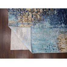 Load image into Gallery viewer, 12&#39;x12&#39; Brewers Blue, Modern Wool and Silk Mosaic Design with Mix of Gold, Hand Knotted Persian Knot, Denser Weave, Oriental Square Rug FWR508362