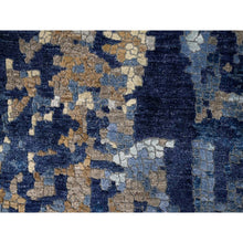 Load image into Gallery viewer, 12&#39;x12&#39; Brewers Blue, Modern Wool and Silk Mosaic Design with Mix of Gold, Hand Knotted Persian Knot, Denser Weave, Oriental Square Rug FWR508362